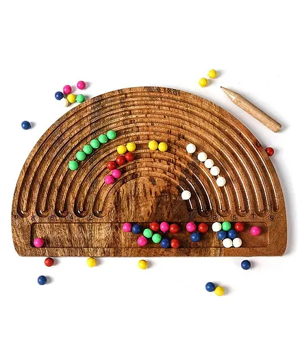 The Engraved Store D shape Counting & Practice Board With Colour Balls and Wooden Pencil - Multicolour