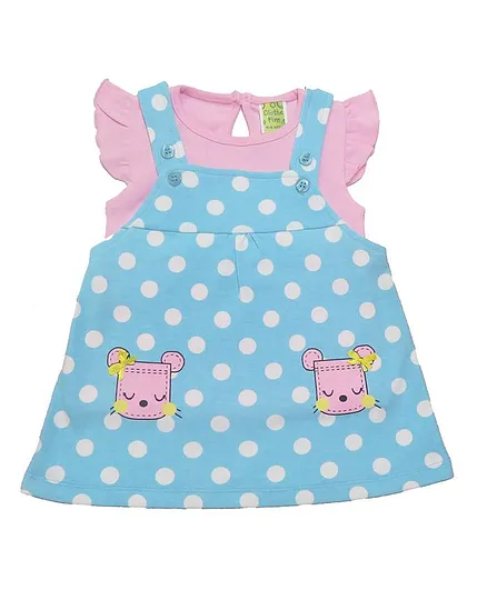 Clothe Funn Cap Sleeves Top With Polka Dotted Dress - Blue