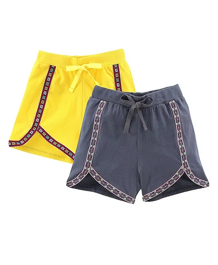 Kiddopanti Pack Of 2 Tape Hem Shorts - Yellow & Grey