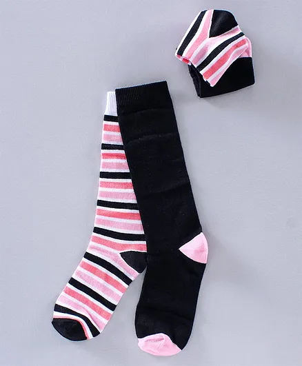Pine Kids Anti Microbial Mid Calf Socks Pack of 2 - Navy Blue Pink