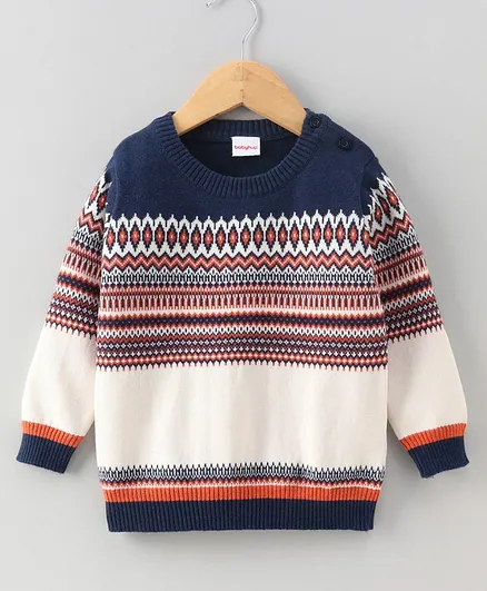 Babyhug Full Sleeves Jacquard Cotton Sweater - Multicolour