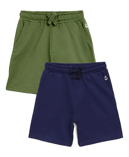 Campana Pack Of 2 Solid Colour Shorts - Green & Navy Blue