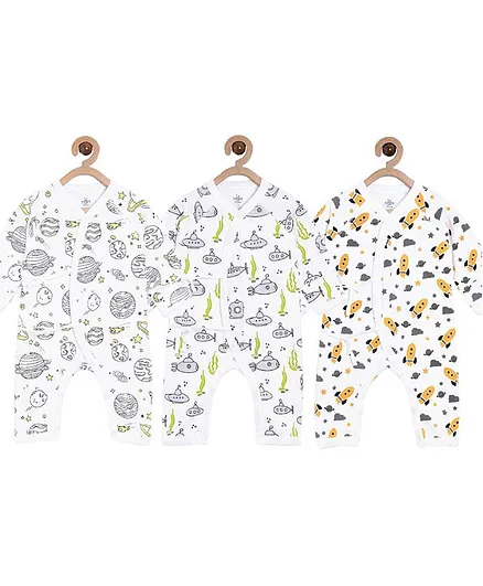 The Mom Store Full Sleeves Pack Of 3 Planets Print Rompers - Multi Color