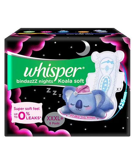 Whisper Bindazzz Nights Koala Soft Sanitary Napkins XXXL+ - Pack 8 