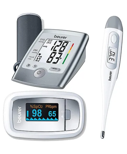Beurer BM 35 Upper Arm BP Monitor with PO30 Pulse Oximeter & FT 09/1 Clinical Thermometer Combo Pack 