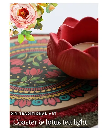 Craftopedia Traditional Art Coaster & Lotus Tea Light Holder Colouring Kit - Multicolour