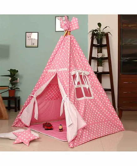CuddlyCoo TeePee Tent Set with Cushions and Mat Polka Dot Print - Pink 