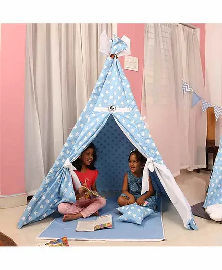 CuddlyCoo TeePee Tent Set with Cushions and Mat Polka Dot Print - Blue  