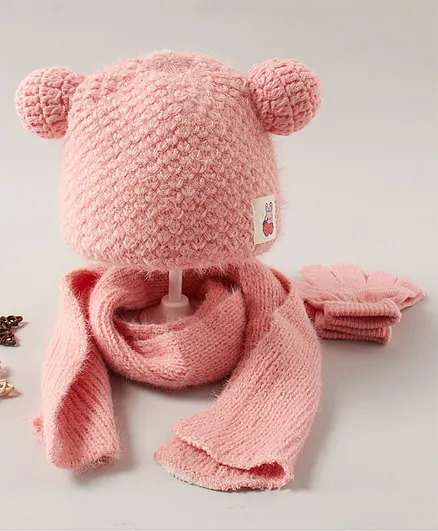 Babyhug Woollen Cap Glove & Muffler Sets - Pink