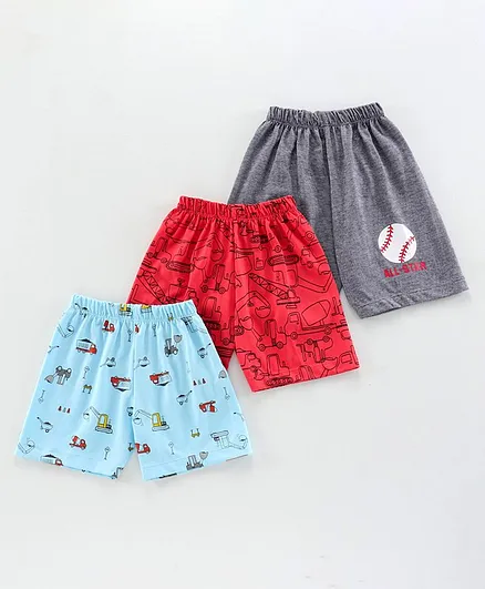 Teddy Shorts Pack of 3 - Grey Blue Red 