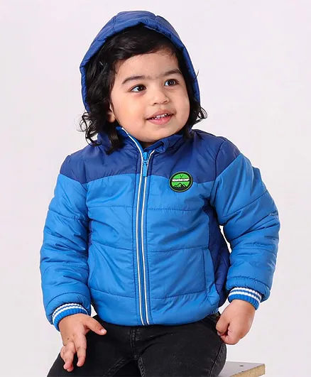 Babyhug Full Sleeves Hooded Padded Jacket - Blue