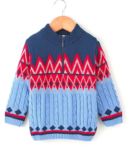 Babyhug Full Sleeves Jacquard Sweater - Multicolor
