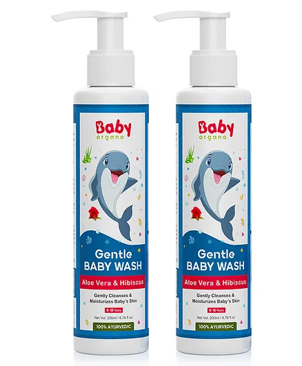 BabyOrgano Mild & Gentle Baby Body Wash for Moisturize Skin with Aloevera & Hibiscus Pack 2 - 200 ml Each