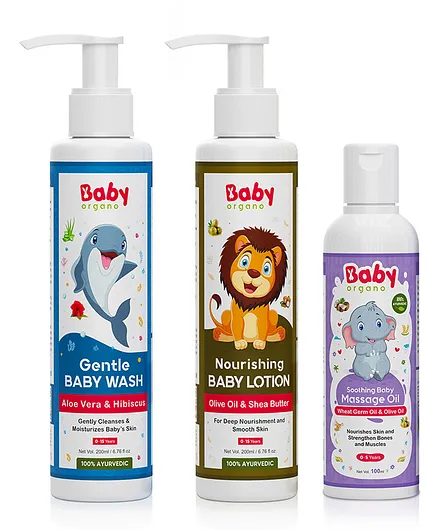 BabyOrgano Bathing Care (Wash & Lotion) Plus Baby Massage Oil Combo Pack of 3- 500 ml