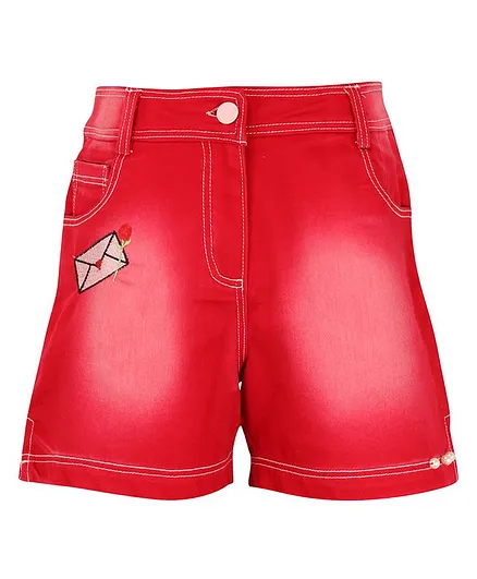 Cutecumber Message Embroidered Shorts - Red