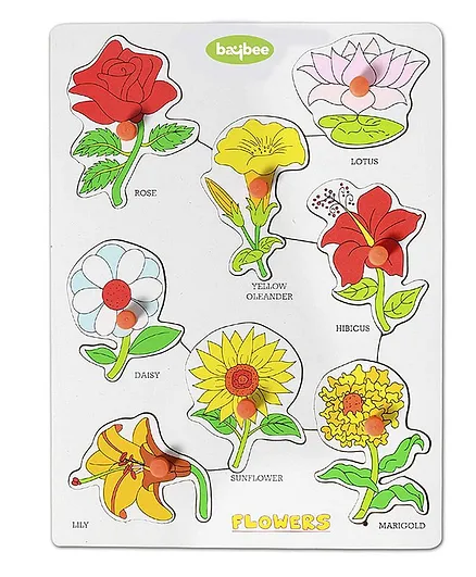 Baybee Wooden Flowers Knob & Peg Puzzle - 9 Pieces