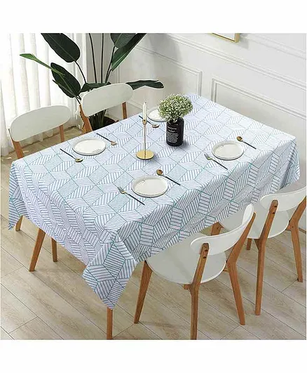 Elementary Printed Stripes 100% Cotton 4 to 6 Seater Tablecloth - Sea Green