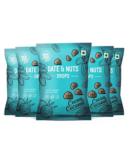 Dev. Pro. Date & Nuts Drops Coconut Cocoa With Fibre Coating Pack of 5 - 40 gm Each
