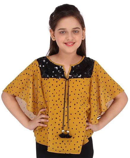 Cutecumber Short Sleeves All Over Printed Sequined Top - Yellow
