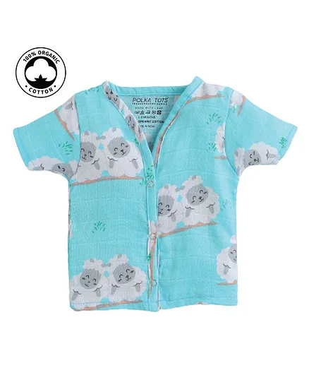 Polka Tots Organic Muslin Cotton Half Sleeves Sheep Print Vest - Blue