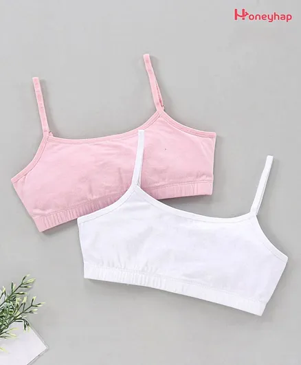 Honeyhap Cotton Elastane Bralettes with Silvadur Antimicrobial Finish Pack of 2 - Pink White