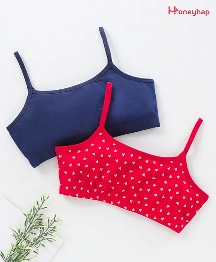 Honeyhap Premium Cotton Elastane Bralettes with   Anti-Microbial  Finish Pack of 2 - Red Blue