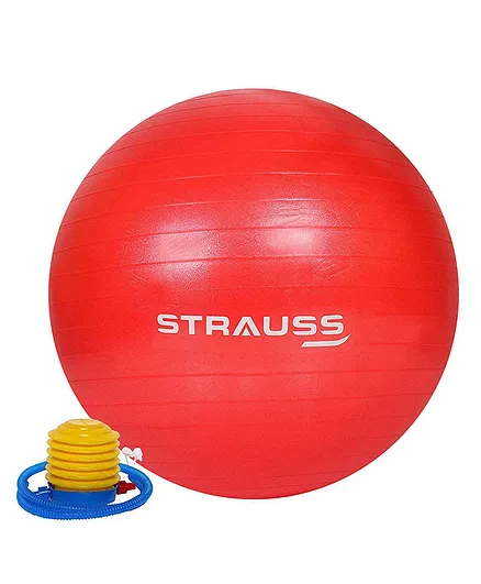 Strauss Anti Burst Gym Ball With Foot Pump - Red
