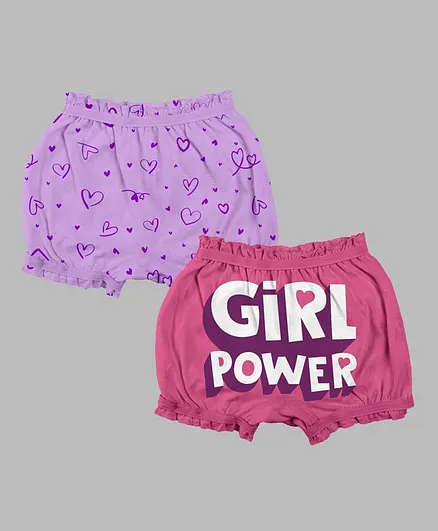 Plan B Pack Of 2 Girl Power & Heart Printed Bloomers - Purple & Pink