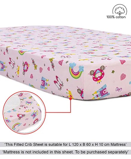 Babyhug Premium 100% Cotton Fitted Crib Sheet Castle Print Regular - Pink