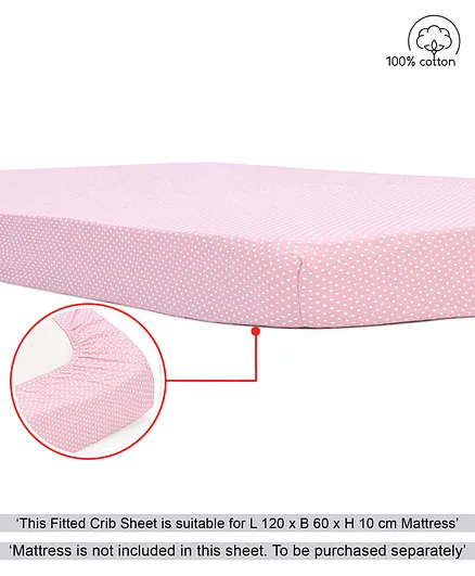 Babyhug Premium 100% Cotton Fitted Crib Sheet Pin Dots Regular - Peach