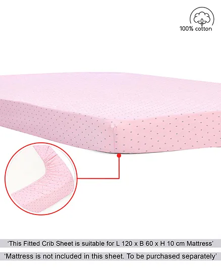 Babyhug Premium 100% Cotton Fitted Crib Sheet Pin Dots Regular - Pink