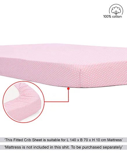 Babyhug Premium 100% Cotton Fitted Crib Sheet Pin Dots Large - Peach