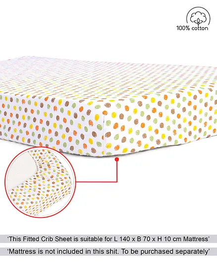 Babyhug Premium 100% Cotton Fitted Crib Sheet Polka Dots Large - Multicolor