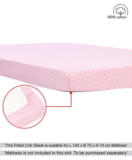 Babyhug Premium 100% Cotton Fitted Crib Sheet Pin Dots Large - Pink
