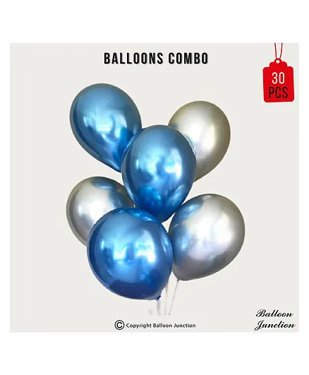 Balloon Junction Metallic Balloon Combo Blue Silver - Pack of 30
