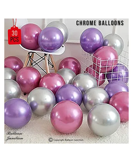 Balloon Junction Metallic Balloon Combo Pink Purple Silver - Pack of 30