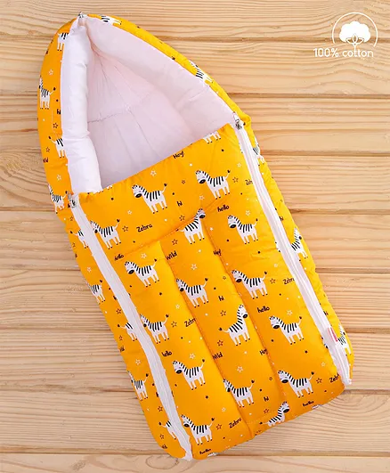 Babyhug 100% Cotton Sleeping Bag cum Carry Nest Zebra Print - Orange