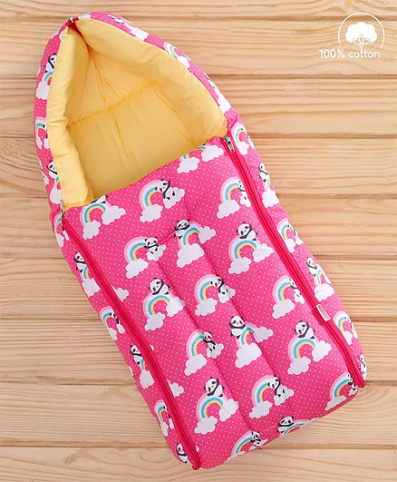 Babyhug 100% Cotton Sleeping Bag cum Carry Nest Panda Print - Pink