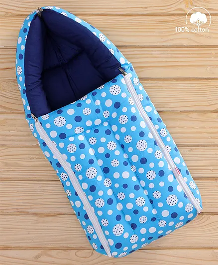 Babyhug 100% Cotton Sleeping Bag cum Carry Nest Polka Dots - Blue
