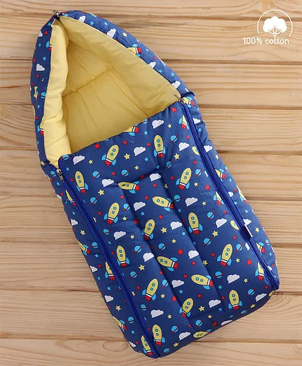 Babyhug 100% Cotton Sleeping Bag cum Carry Nest Space Print - Navy Blue