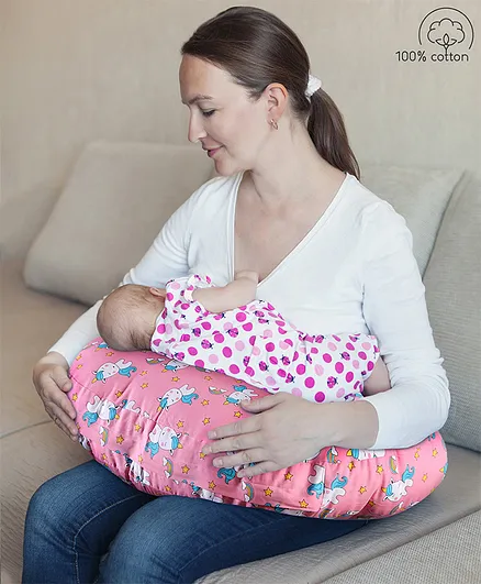  Babyhug 100% Cotton Feeding Pillow Unicorn Print - Pink