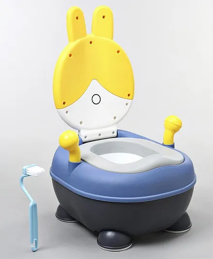 Rabbit Shaped Potty Chair With PU Cushion & Cleaning Brush - Blue & Yellow