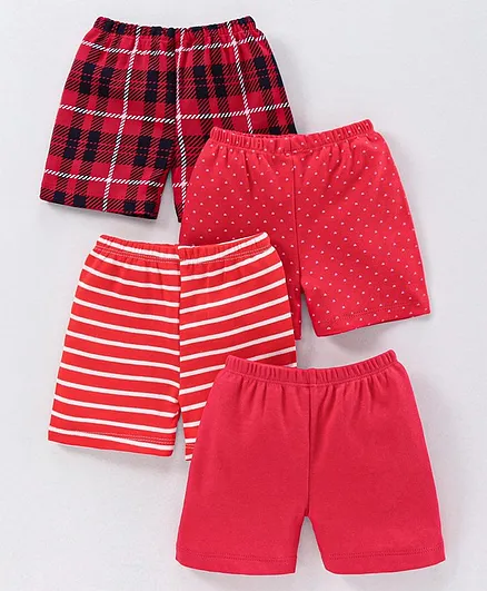 Bumzee Striped & Checked Pack Of 4 Shorts - Red