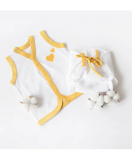 Yellow Doodle Vest and stay-dry Nappy Set - Yellow Hearts- Yellow White