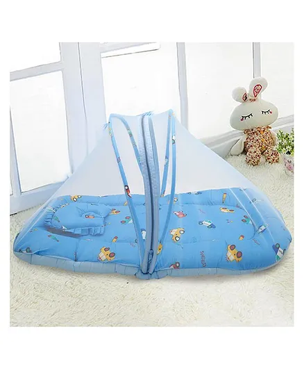 Baby Moo Mattress with Neck Pillow & Mosquito Net - Blue