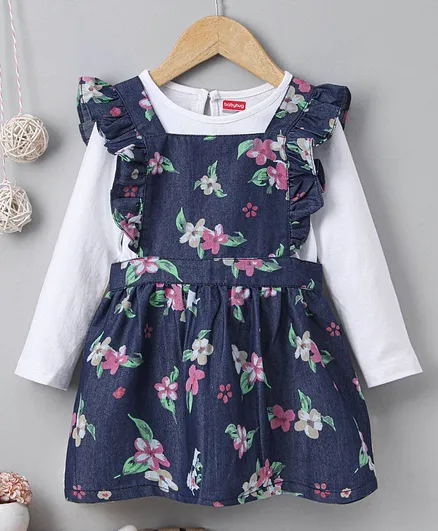 BAbyhug Sleeveless Frock With Inner T-Shirt Floral Print - Blue
