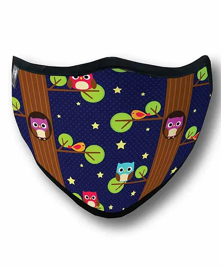 Adore Anti Bacterial Kids Mask with Storage Pouch Night Owl Print - Blue