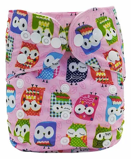 The Mom Store Owl Printed Reusable Cloth Diaper With Insert - White