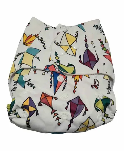 The Mom Store Kites Printed Reusable Cloth Diaper With Insert - White