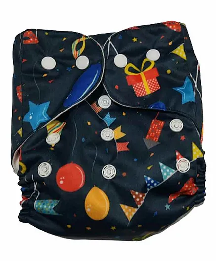 The Mom Store Party Popz Printed Reusable Cloth Diaper With Insert - Black